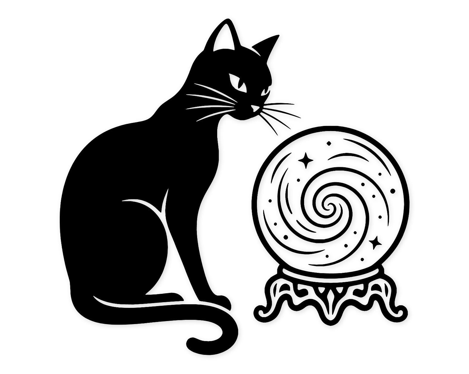 Cat And Crystal Ball Svg Png: Cut Ready Digital Design For Cricut Silhouette