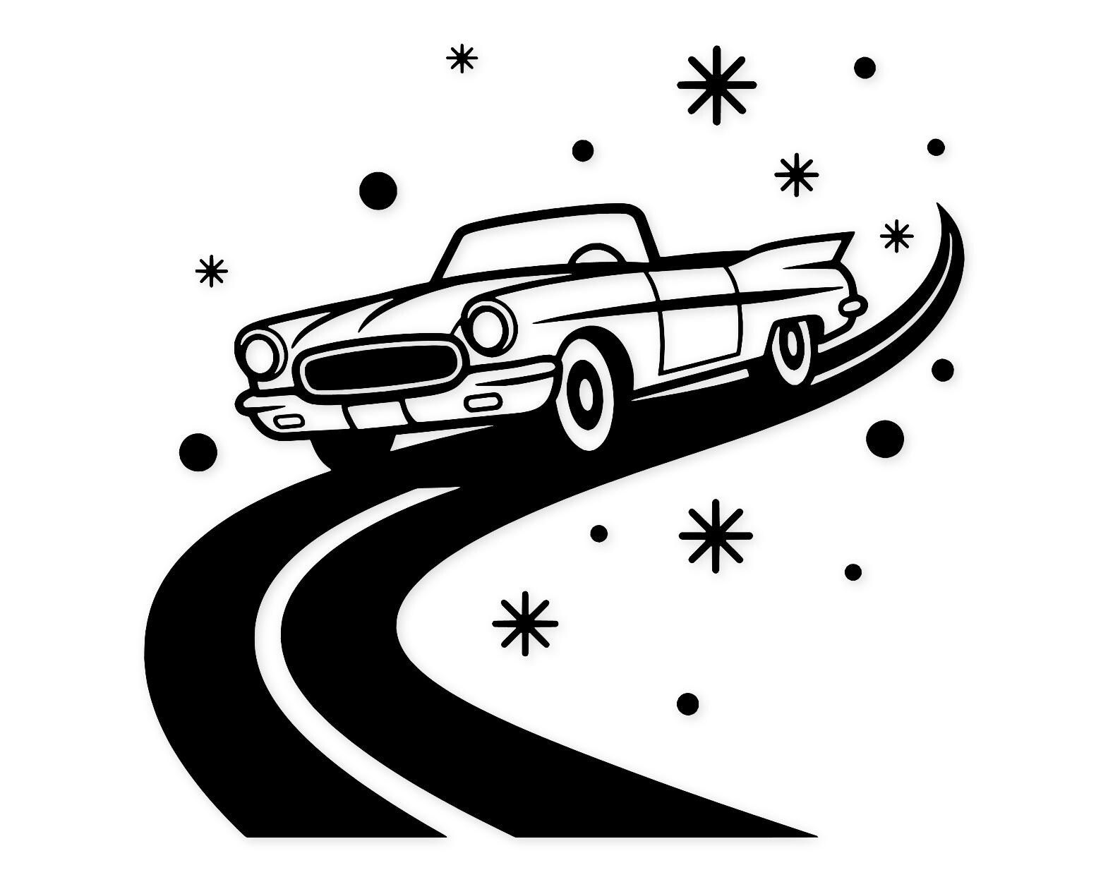 American Road Trip Svg Png: Bold Line Vintage Car Digital Design For T-Shirts