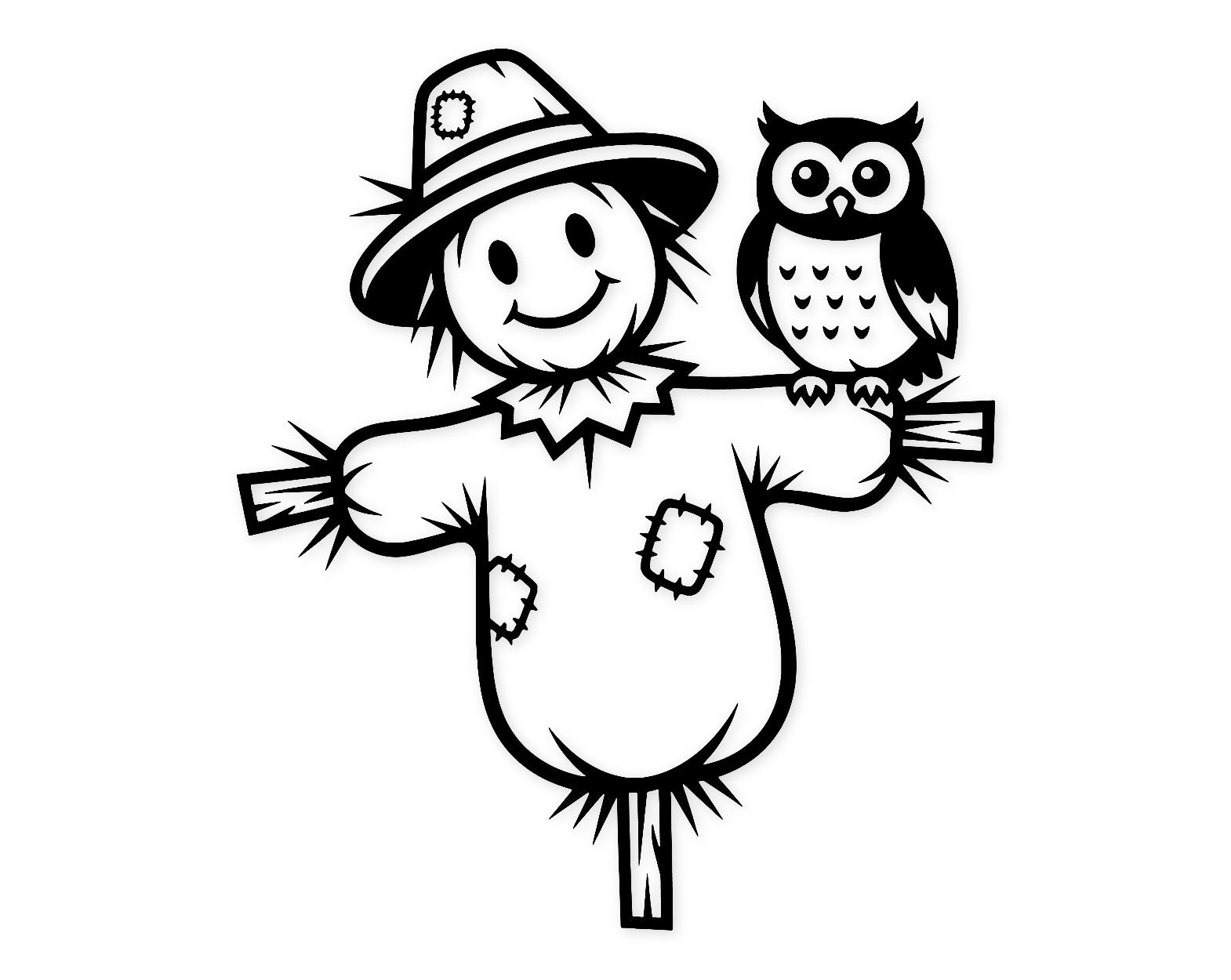 Scarecrow With Owl Svg Png: Bold Contrast Illustrations For Wall Art