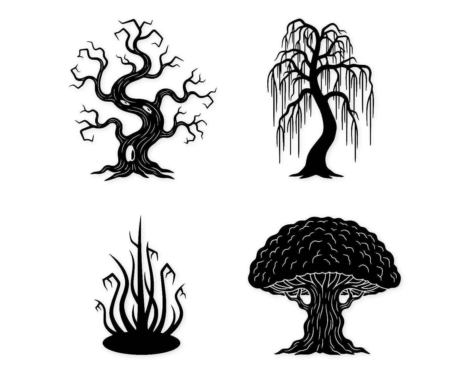 Frightening Trees Svg Png: Bold Black & White Designs For Spooky Decor
