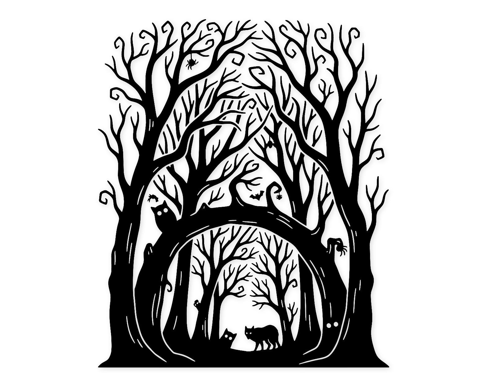 Scary Forest Scene Svg Png: Cut Ready Digital Design For Cricut Silhouette