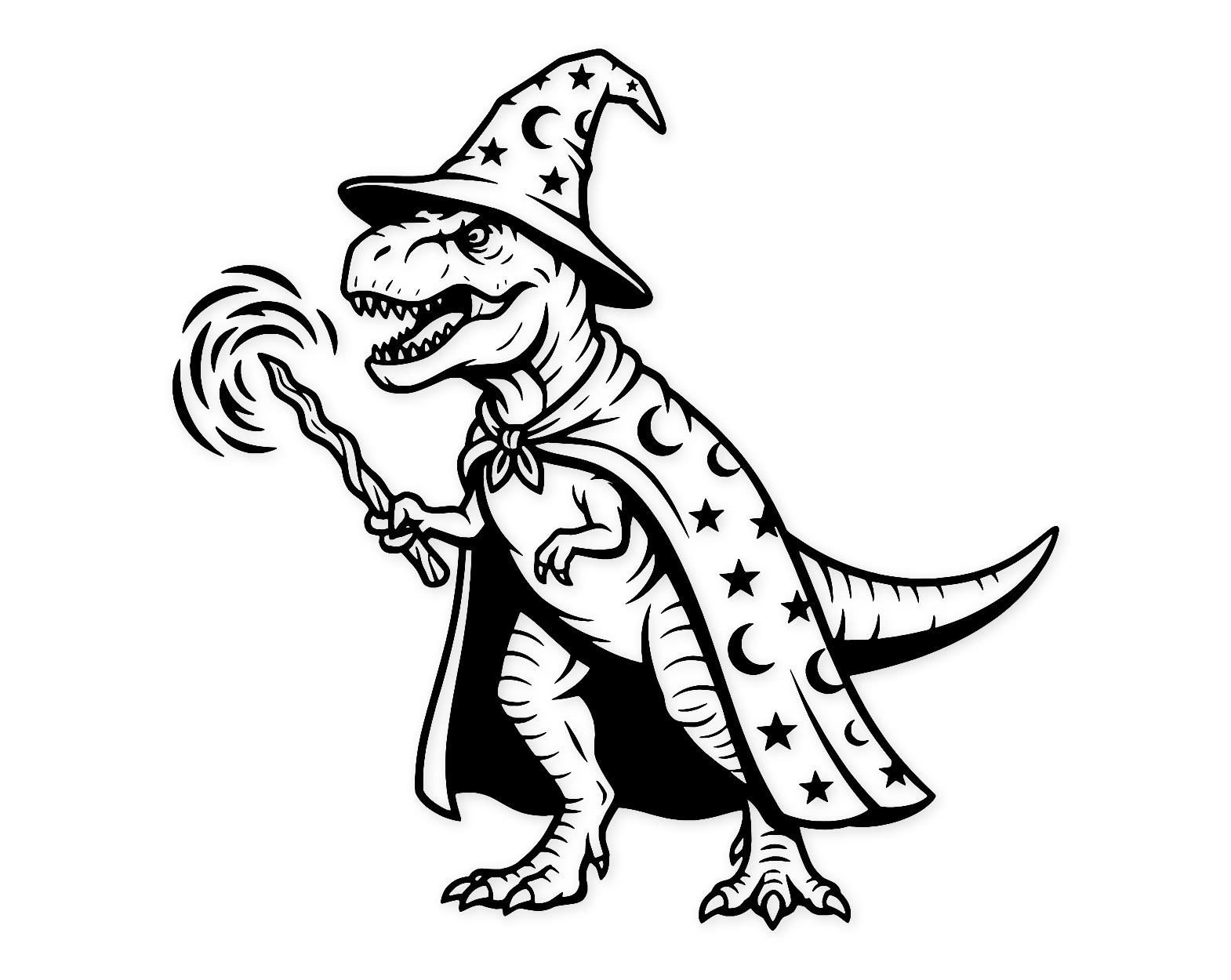 T-Rex Wizard Svg Png: Bold Clean Outline For Stickers