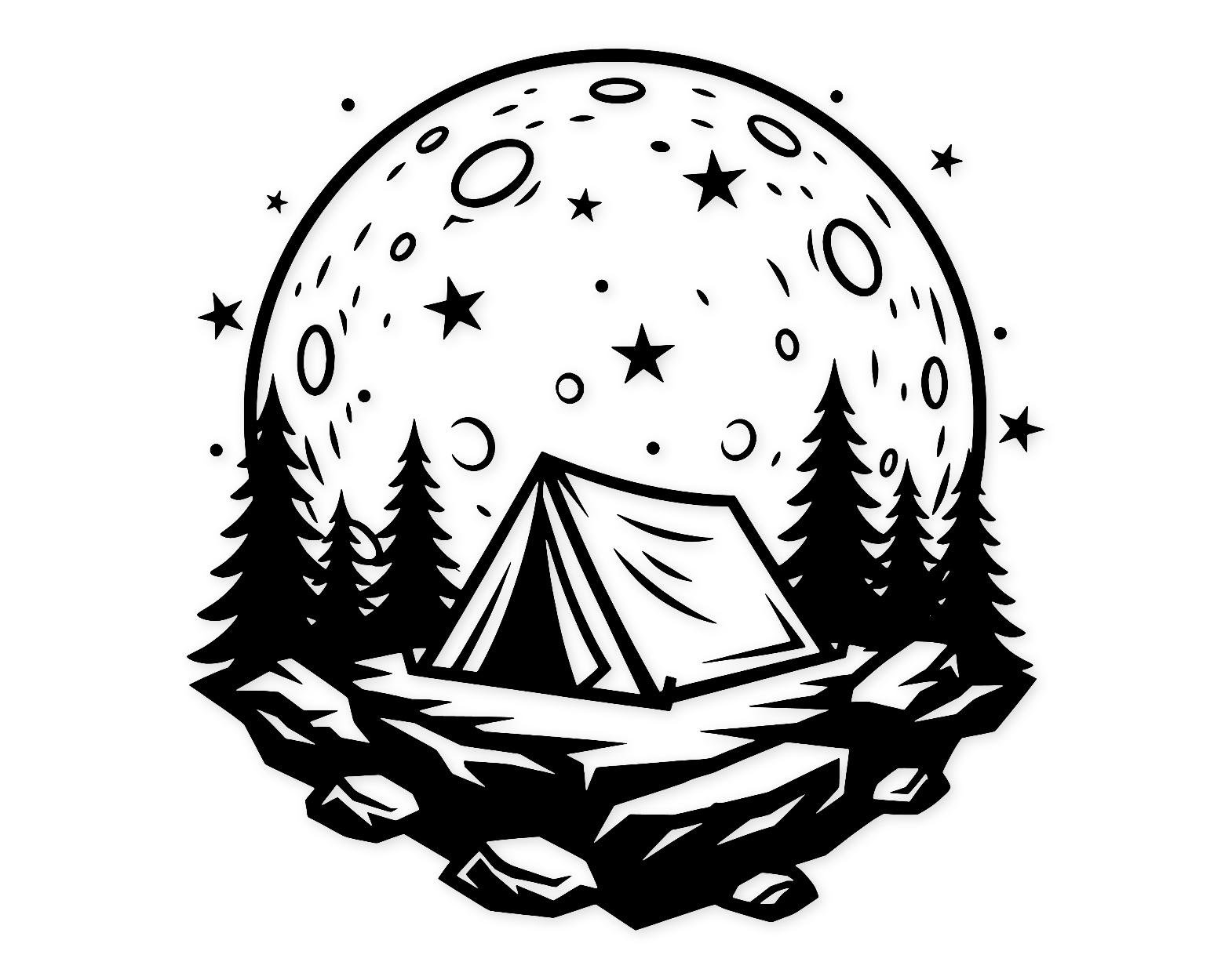 Camping Under Stars Svg Png: Bold Line Art For Adventure Decor