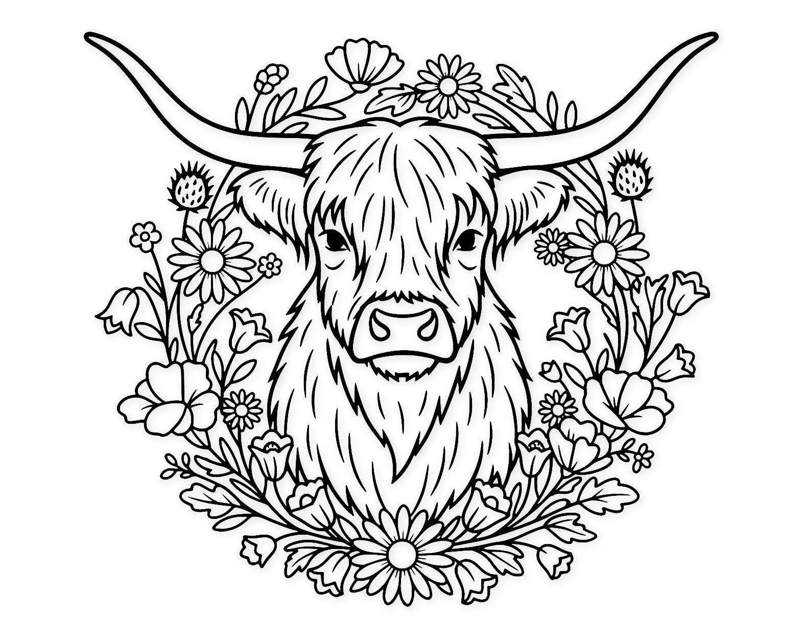 Highland Cow With Flowers Svg Png: Cut Ready Digital Design For Cricut Silhouette