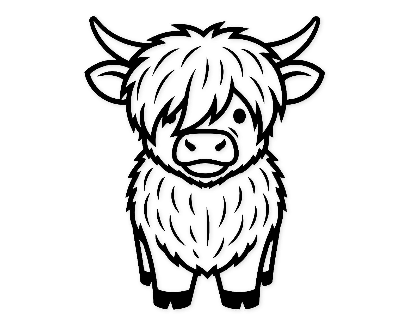 Baby Highland Cow Svg Png: Bold Outline Digital Design For Cricut