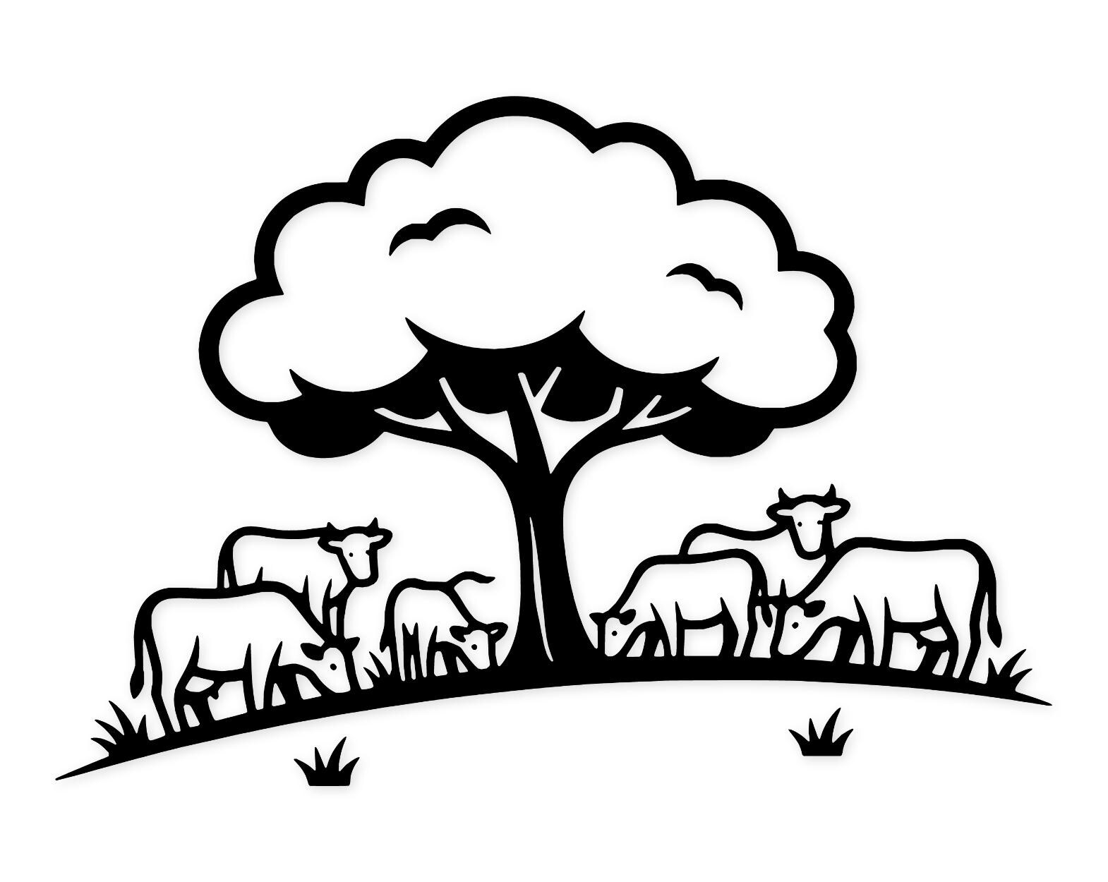 Cattle Grazing Scene Svg Png: Bold Line Art For Wall Art