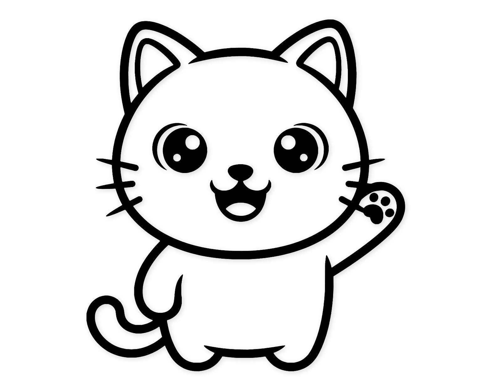 Kawaii Kitty Waving Svg Png: Cute Vector For Cricut Projects