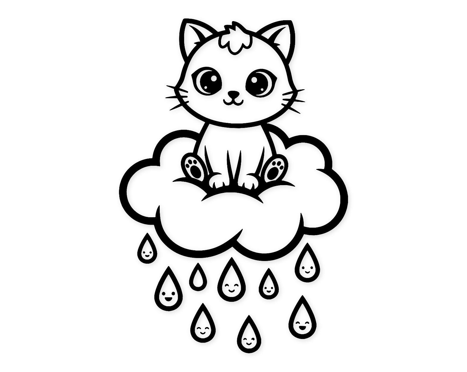 Kawaii Kitty On A Cloud Svg Png: Cute Design For T-Shirts And Stickers