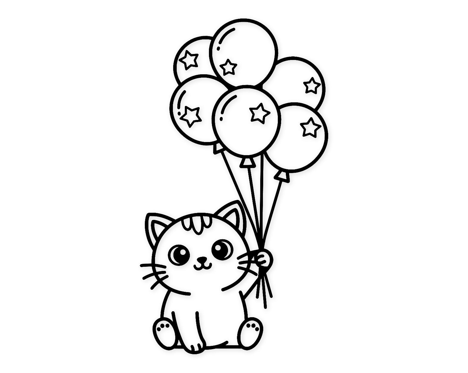 Kawaii Kitty With Balloons Svg Png: Cut Ready Digital Design For Cricut Silhouette