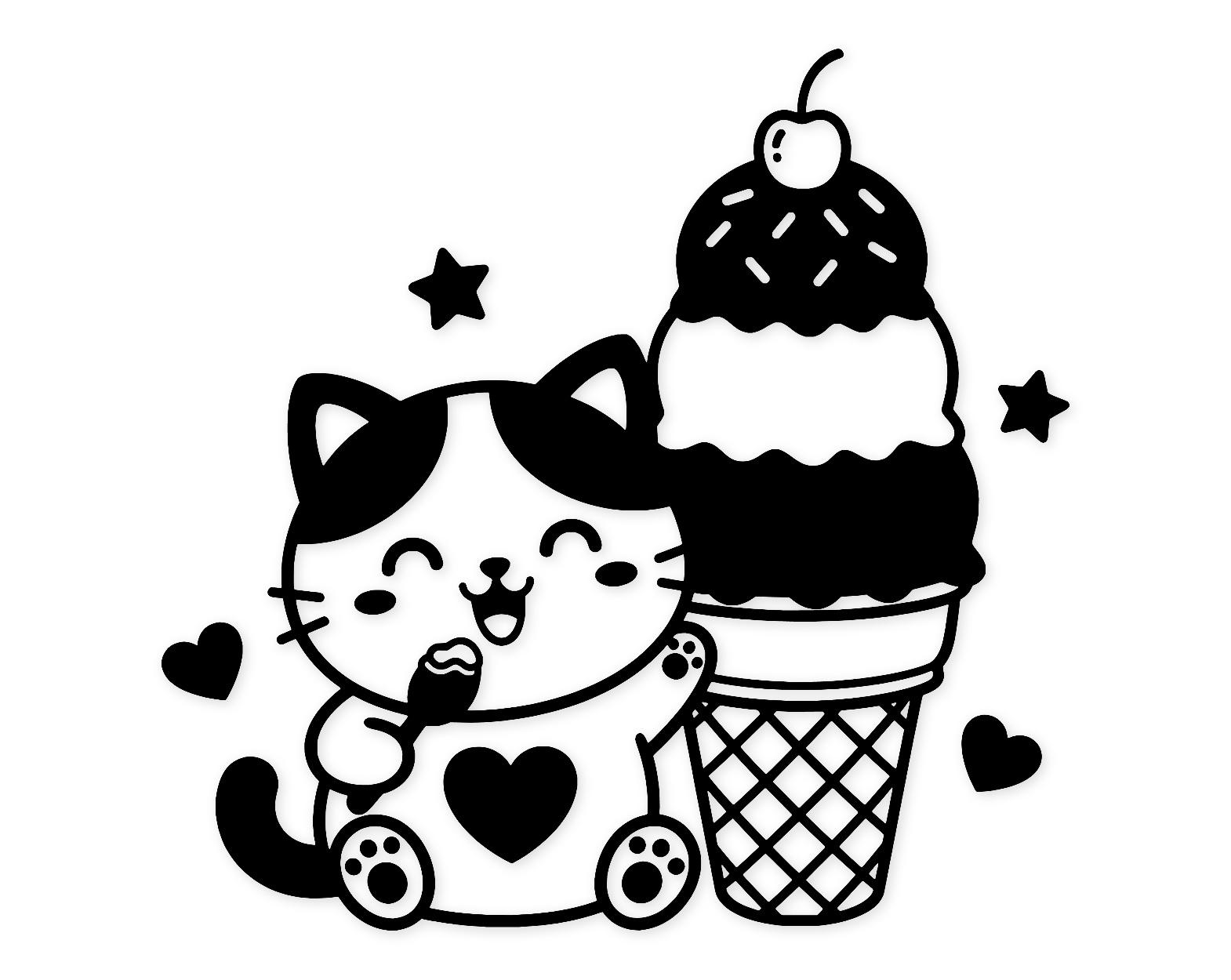 Kawaii Kitty Svg Png: Cute Cat With Ice Cream For Fun Projects