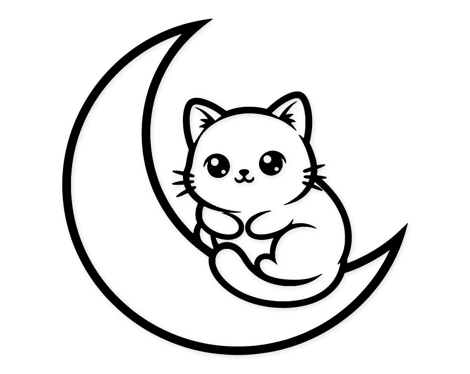 Kawaii Kitty And Moon Svg Png: Cut Ready Digital Design For Cricut Silhouette