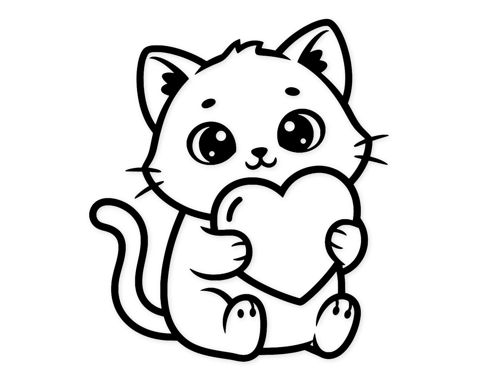 Kawaii Kitty With Heart Svg Png: Cut Ready Digital Design For Cricut Silhouette