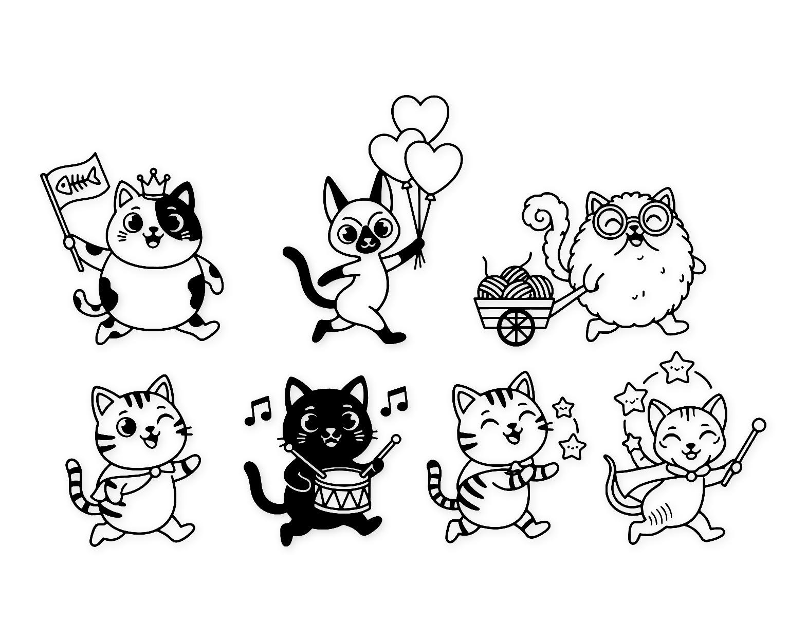 Kawaii Kitty Parade Svg Png: Cute Cat Digital Design For Stickers