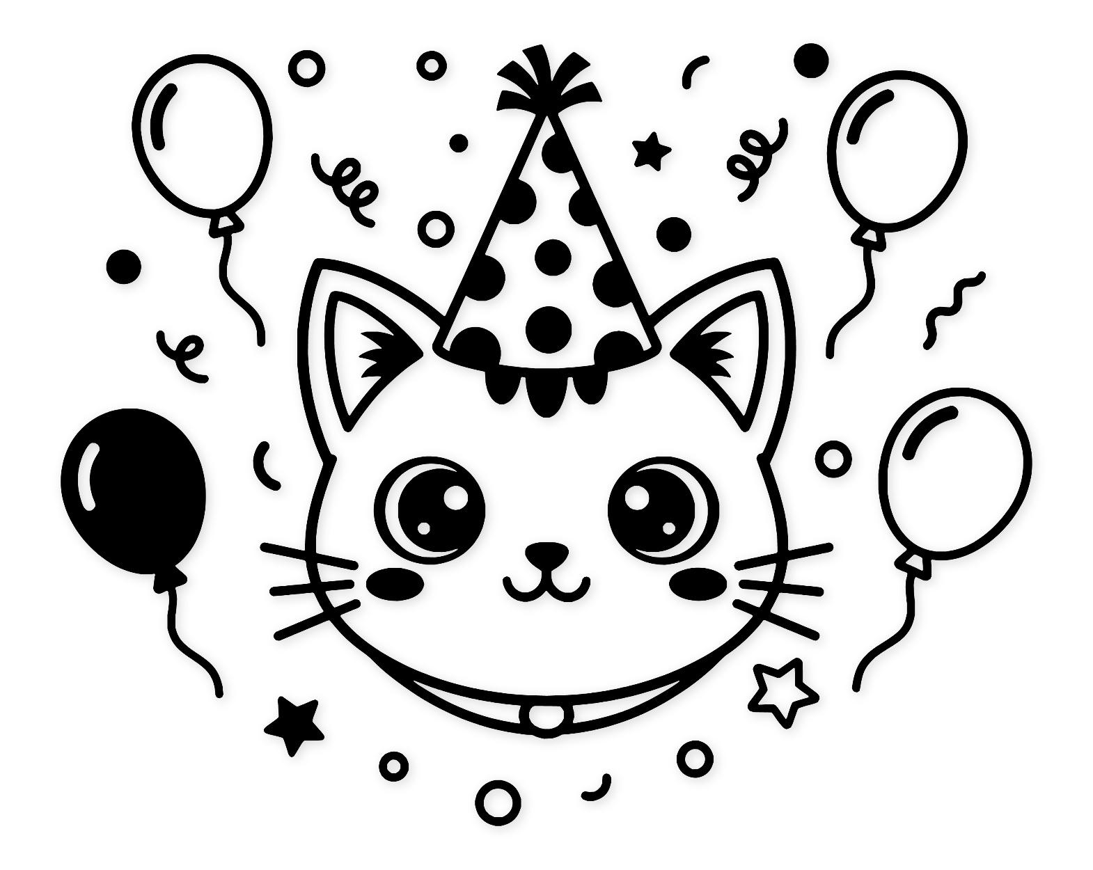 Kawaii Kitty Celebrating Svg Png: Cut Ready Digital Design For Cricut Silhouette