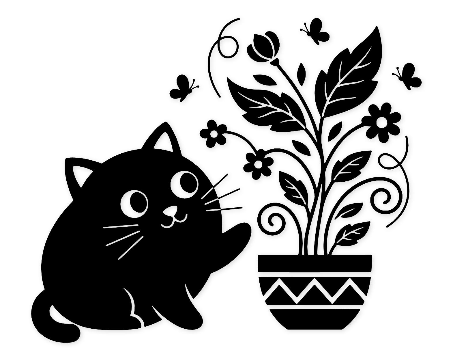 Kawaii Kitty And Plants Svg Png: Cute Design For Stickers