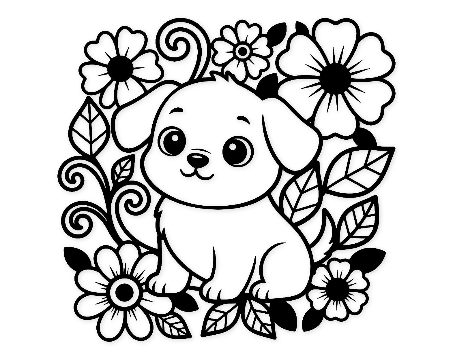 Puppy With Flowers Svg Png: Cute Kawaii Design For Crafts