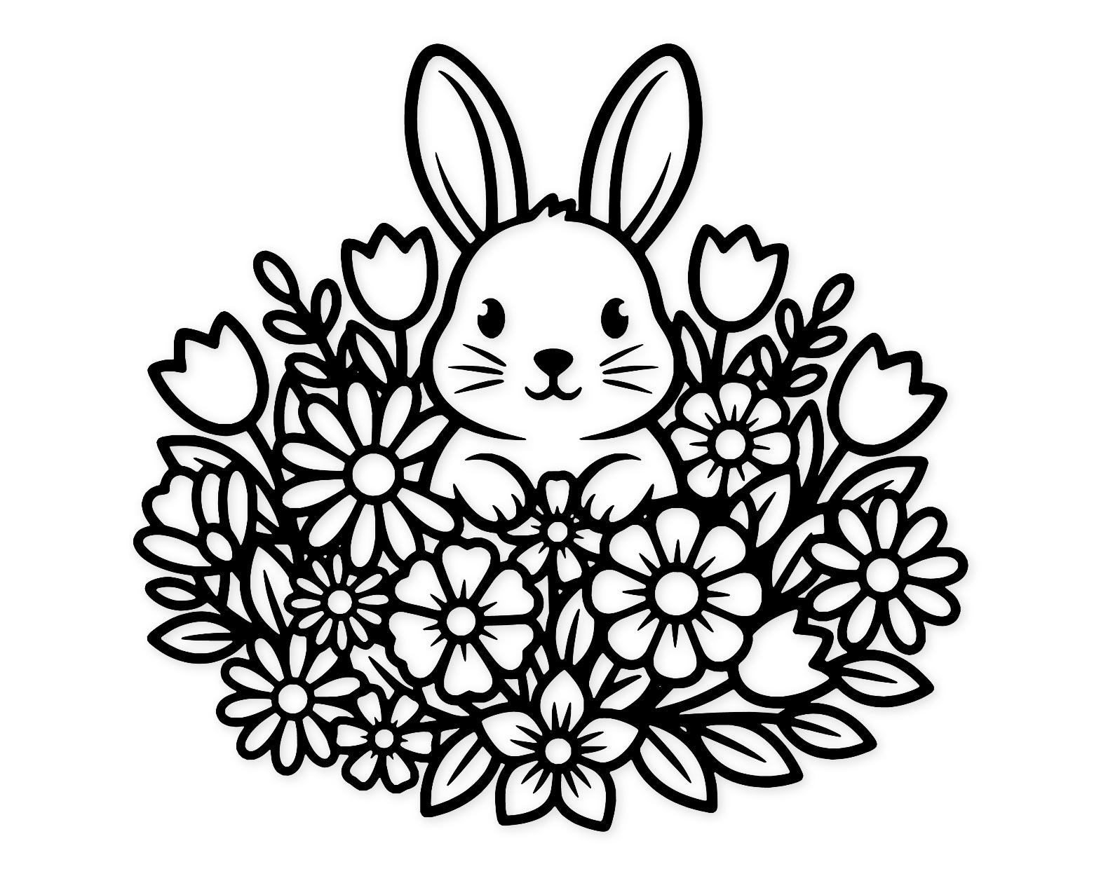 Rabbit In Garden Svg Png: Bold Clean Outline For Crafting